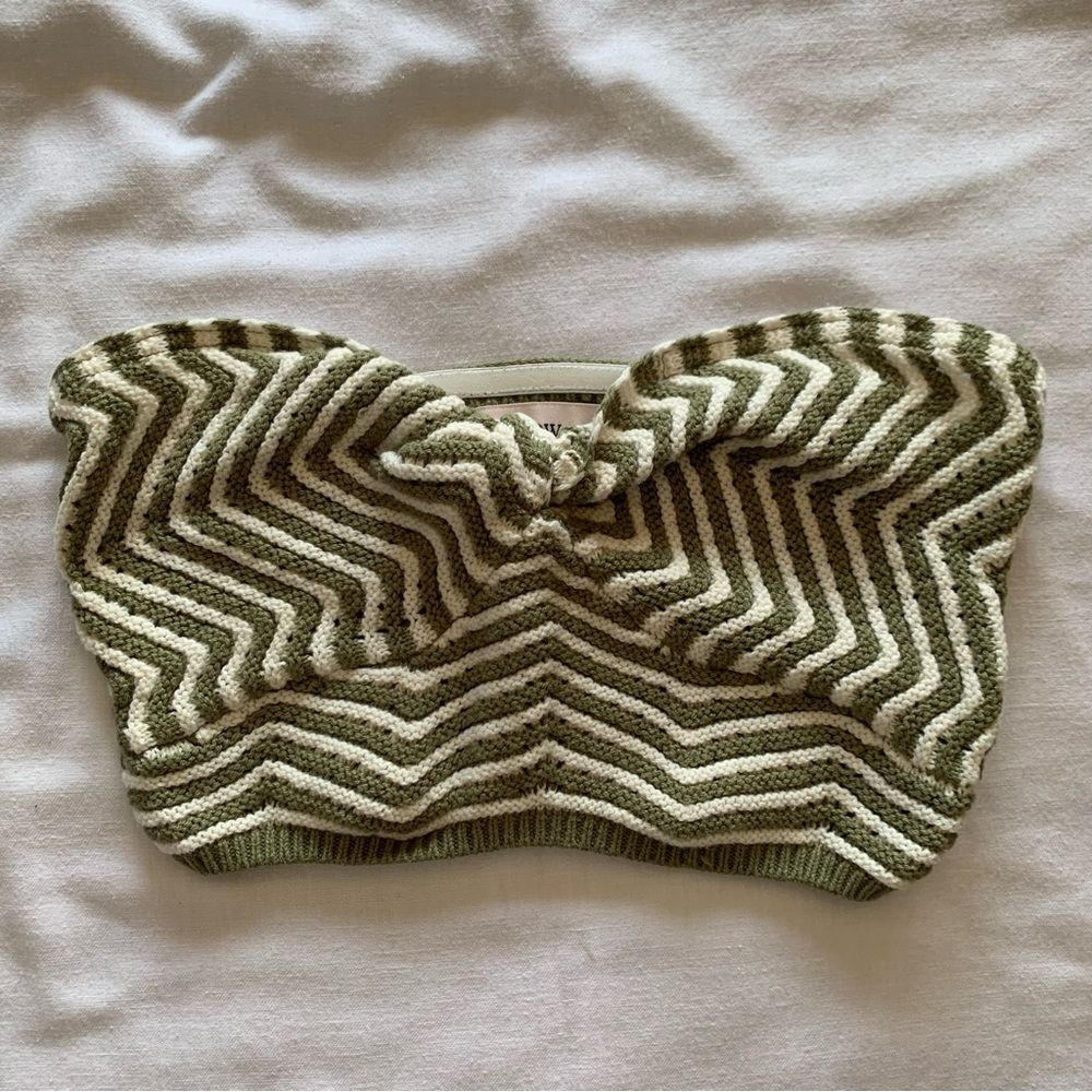 Willow & Wind Striped Knit Bandeau Top in Olive & White